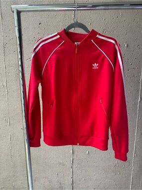 adidas - Red Track Jacket with 3 Striped Sleeves